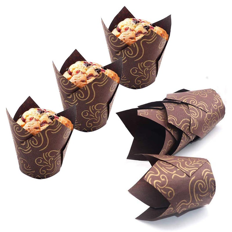 Aulufft 200 Pcs Tulip Cupcake Liners, 3oz Grease-Proof Cupcake Wrappers Golden Brown Printed Muffin Liners Baking Cups for Birthday, Wedding, Party - Image 4